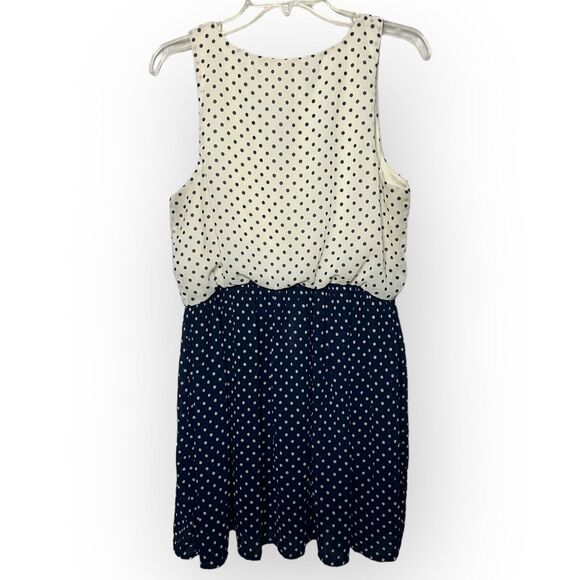 Urban Outfitters Pins and Needles Women's Navy Blue Cream Polka Dot Dress Size L - Picture 2 of 16